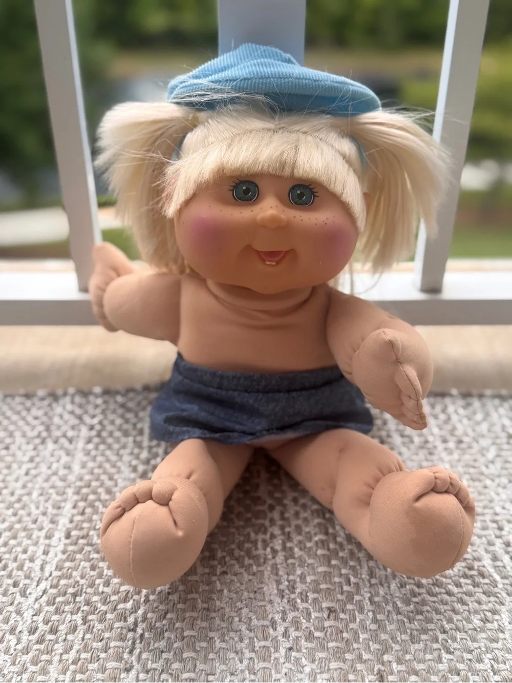 Soft Blonde Cabbage Patch-Style Doll with Blue Hat